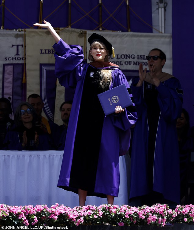 Exciting: At the end of her speech, the hit star was presented with her diploma and a final stole