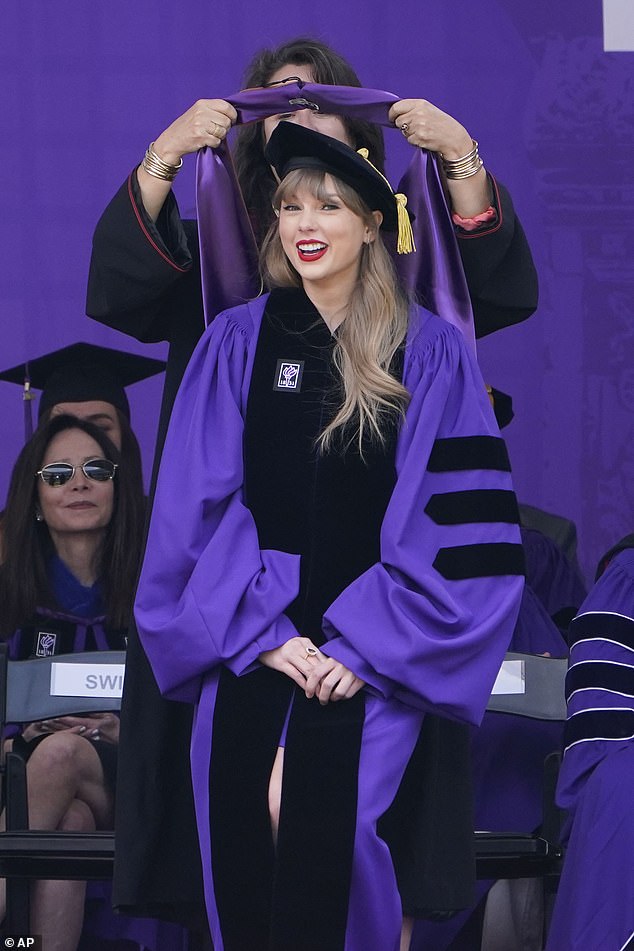 Honour: In an interview with Entertainment Tonight, the 31-year-old actor gushed about the performance of the 32-year-old singer-songwriter the night before she delivered her graduation speech from NYU and accepted her honorary doctorate from the prestigious university