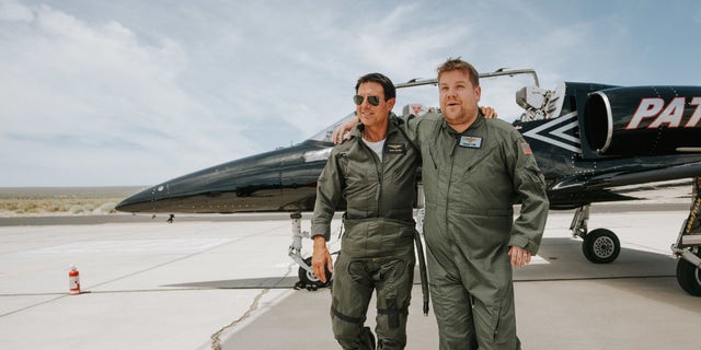 James Corden happy to be back on the ground after Tom Cruise flights "Top Gun: Maverick" stunts