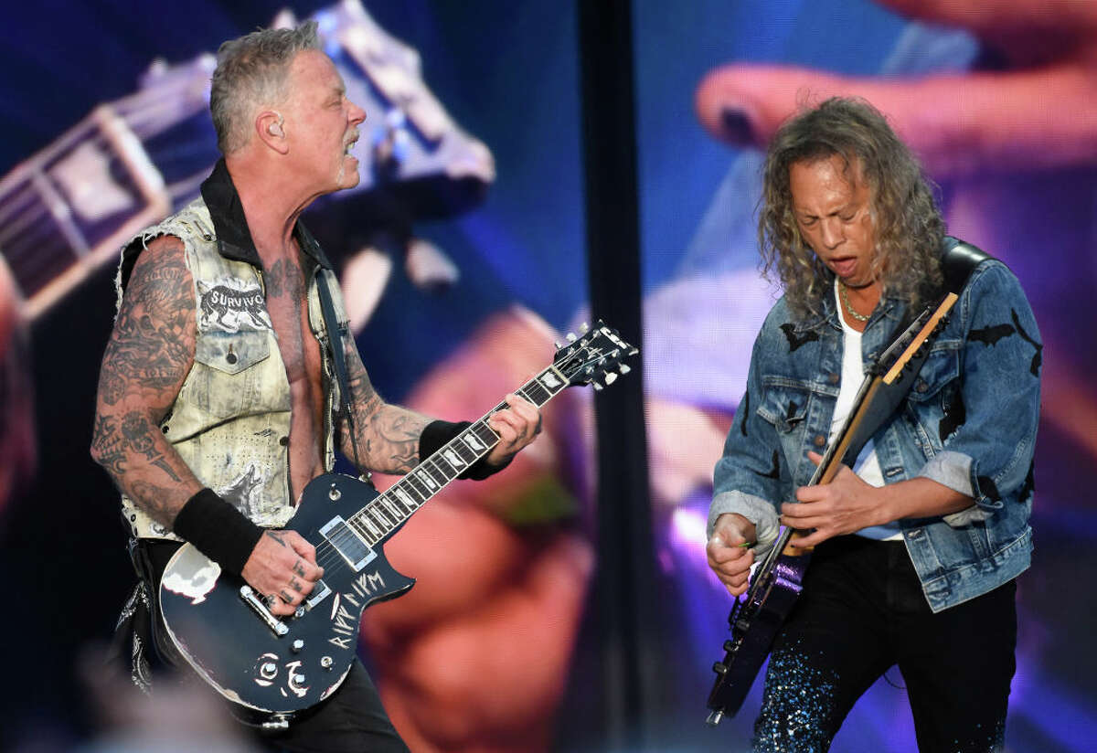 James Hetfield and Kirk Hammett of Metallica perform during BottleRock 2022 on May 27, 2022 in Napa, California.