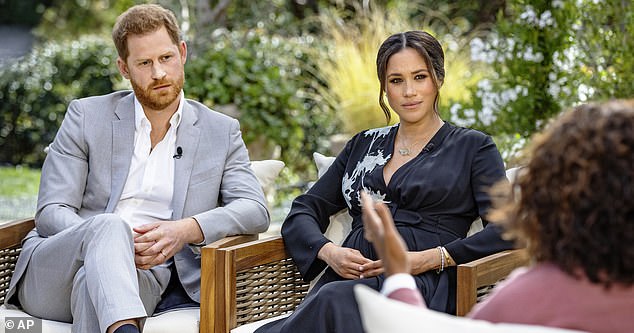 Harry and Meghan during their controversial interview with Oprah Winfrey last year