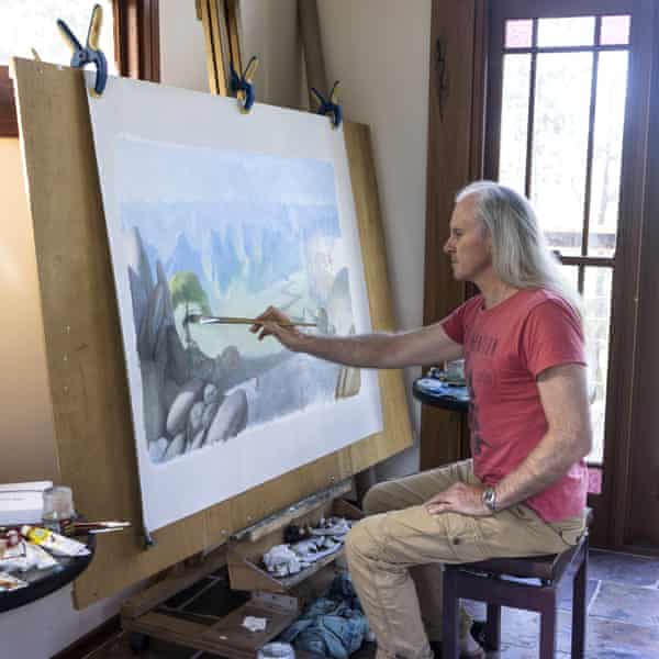 Matt Ottley paints from his studio in Uki, New South Wales