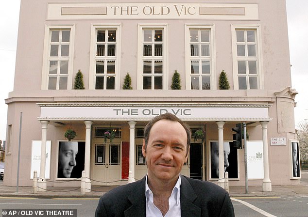 Kevin Spacey outside The Old Vic Theater in London, where he was Artistic Director for 11 years.  The alleged sexual assaults are said to have taken place during this time
