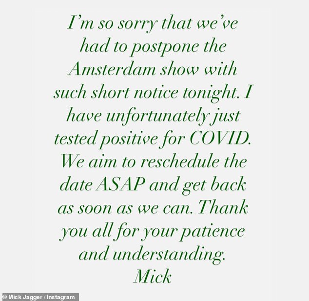 Upset: Sir Mick apologized to the band's Dutch fans on Monday, saying on Twitter: 
