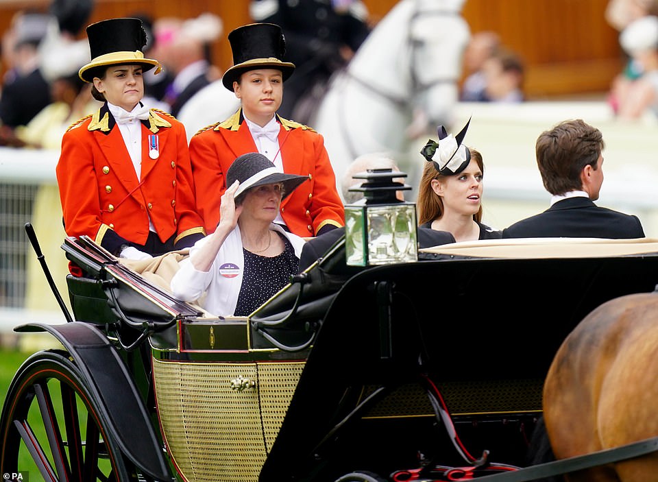 The procession of carriages is one of the traditions at Royal Ascot.  Earlier in the week, royals including Prince Charles and the Duchess of Cornwall (not pictured) were snapped arriving in one