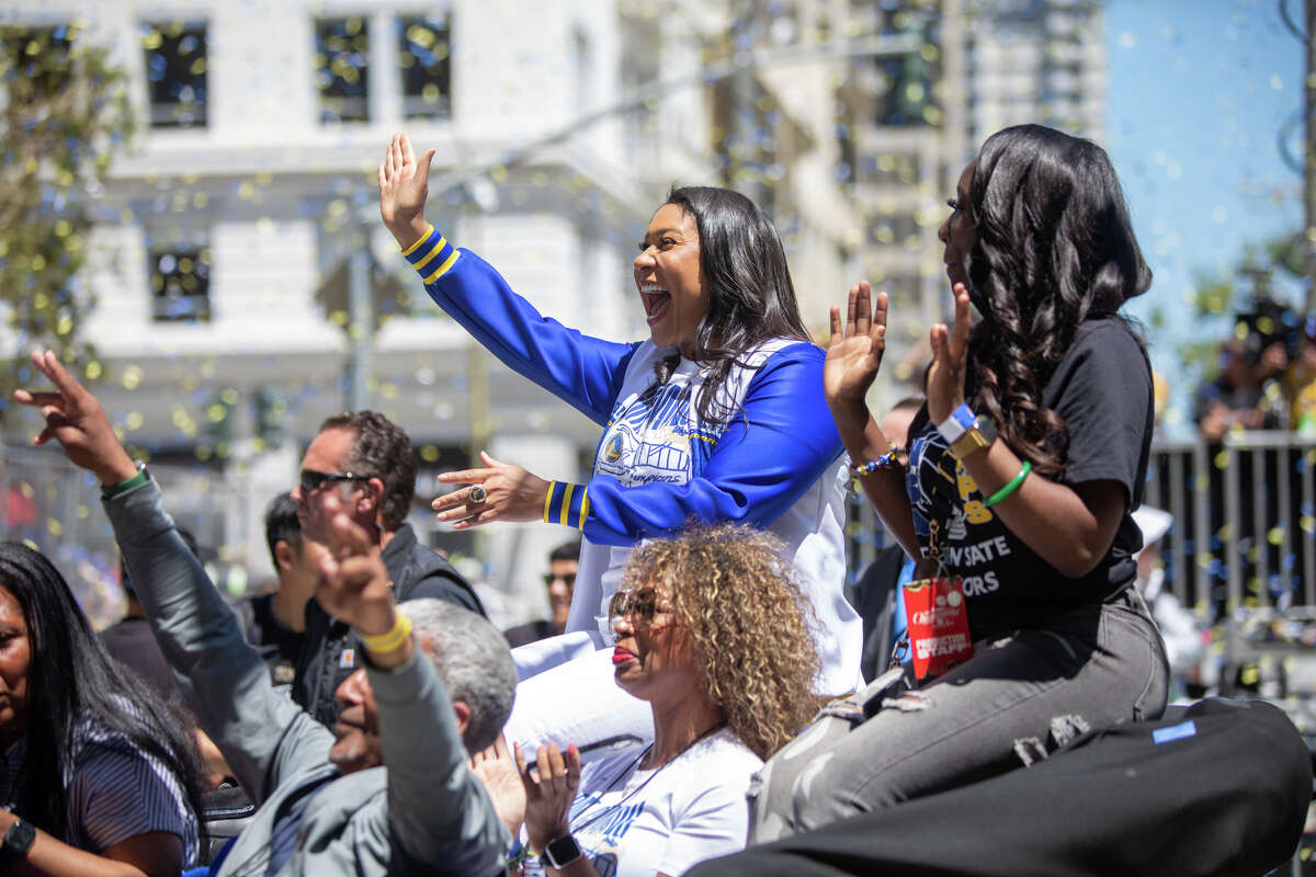 San Francisco Mayor London Breed during the Golden State Warriors Championship parade down Market Street in San Francisco, California on June 20, 2022.