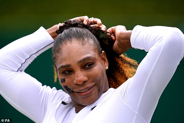 Details: Serena teamed her look with white socks and trainers, and shielded her eyes from the sun with a matching white visor