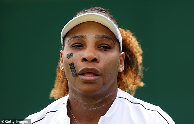 Medical Reason: Serena, who had to pull out of the first round of the championships last year due to injury, wears medical tape on her face as it helps relieve the pressure and pain from her sinus problems