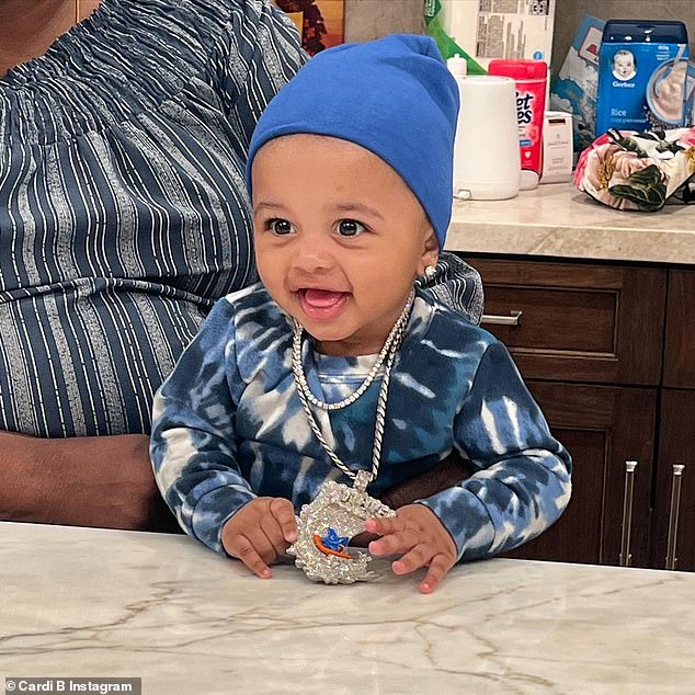 Baby Boy: Cardi B is a proud mother of two, whom she shares with her rapper husband, Offset.  And on Saturday, the WAP hitmaker, 29, marked her baby son's nine-month milestone by sharing her favorite snaps of the infant on Instagram