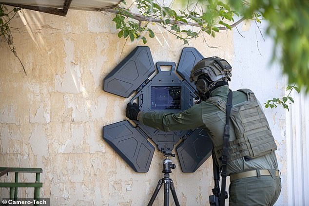 Developed in part with Camero-Tech, Xaver 1000 uses algorithms to track targets behind an obstacle, which are then displayed on a screen mounted in the center of the device