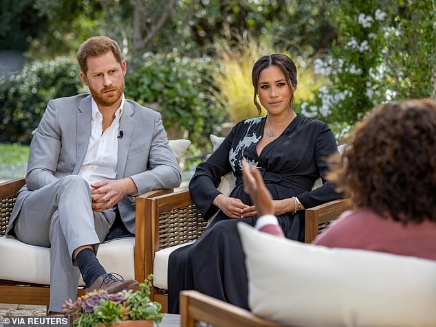 Controversial: Prince Harry and Meghan, Duchess of Sussex during last year's interview with Oprah Winfrey