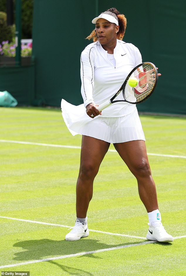 Nice!  Serena Williams looked in great form on Saturday as she showed off her backhand during a training session at London's All England Lawn Tennis and Croquet Club