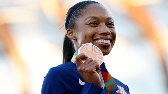 Allyson Felix crowns a recent World Track Championship appearance with a bronze medal in the 4x400m mixed relay

