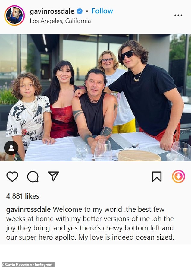 'With my better versions of me': Gavin Rossdale enjoyed quality family time with daughter Daisy Lowe and sons Kingston, Zuma and Apollo