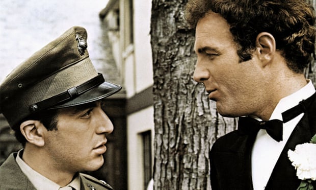 James Caan, right, with Al Pacino, as brothers Sonny and Michael Corleone in The Godfather (1972).  Caan was perfect as the Corleone family's ephemeral heir.